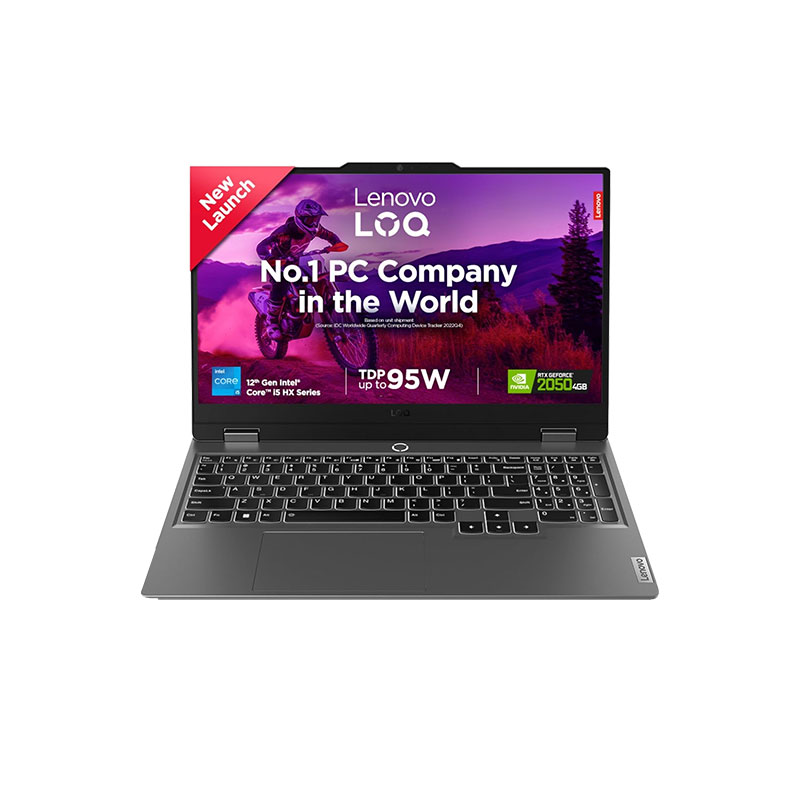 Picture of Lenovo LOQ - 12th Gen Intel Core i5-12450HX 15.6" (39.6cm) 83GS00CKIN Gaming Laptop (24GB/ 512GB SSD/ Full HD Display/ NVIDIA GeForce RTX 2050 4GB GDDR6/ E-shutter/ IPS 300nits/ Anti-Glare/ 100% sRGB/ 144Hz/ 1 Year Warranty/ Luna Grey/ 2.38 kg)